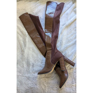 ALDO Flex Women’s Over-the-Knee Boots 7M – Brown Faux Crocodile Tall